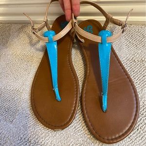 Blue and tan sandals! Perfect for the beach or just all summer long!